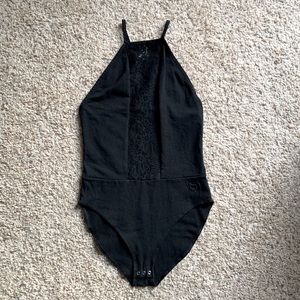 PINK Victoria’s Secret high neck black lace front panel bodysuit size small